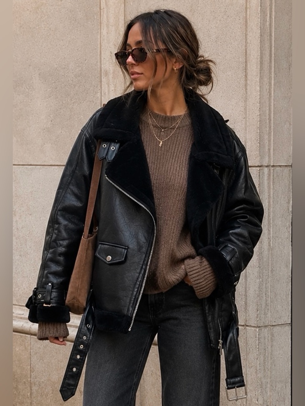 Top Shop Oversized Vegan Leather Aviator Jacket
